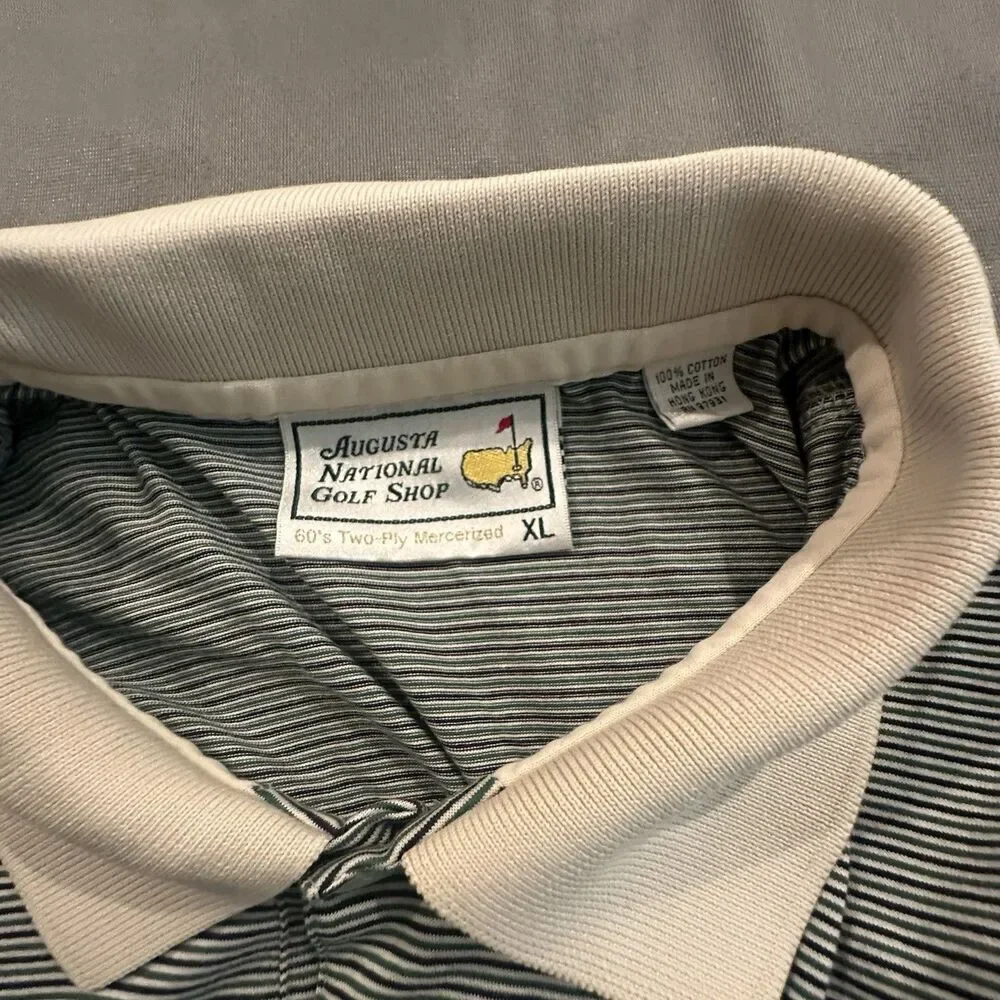 Vintage 90s Masters Polo Augusta National Golf Shop Mens XL Shirt Striped Green